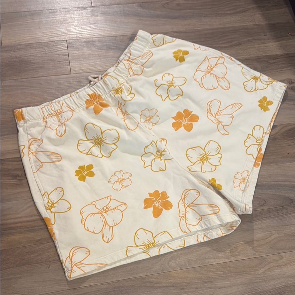 Mahina Cream and Orange Floral Shorts